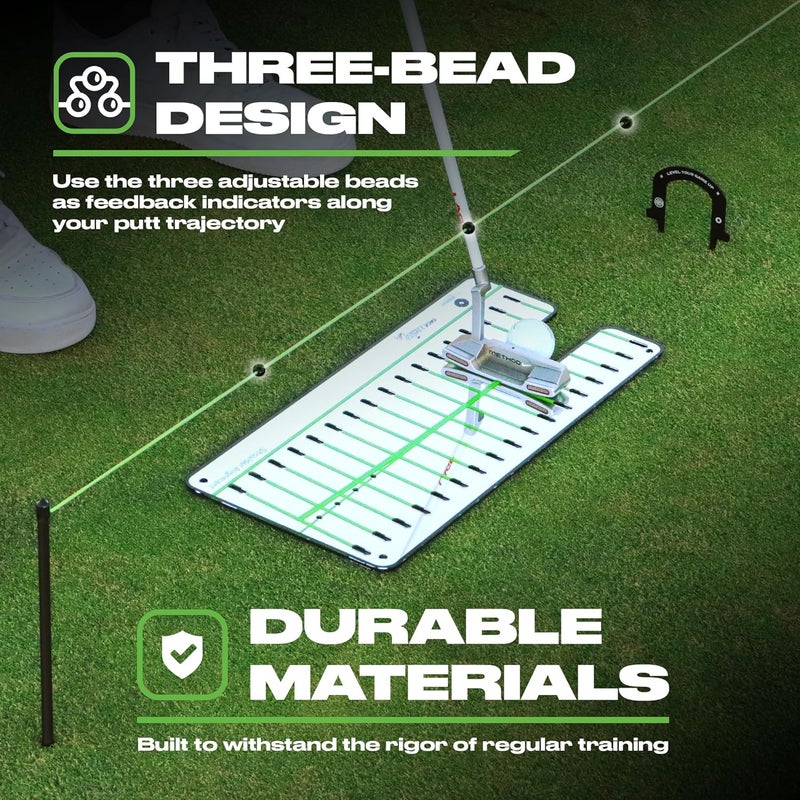 BACK 2 BASICS GOLF Putting String Line Triple Bead Alignment, Neon Green Visual Guide Putter Alignment Tool for Indoor & Outdoor Practice, Distance Control Golf Putting Aid for Precision Line Accuracy - Image 3